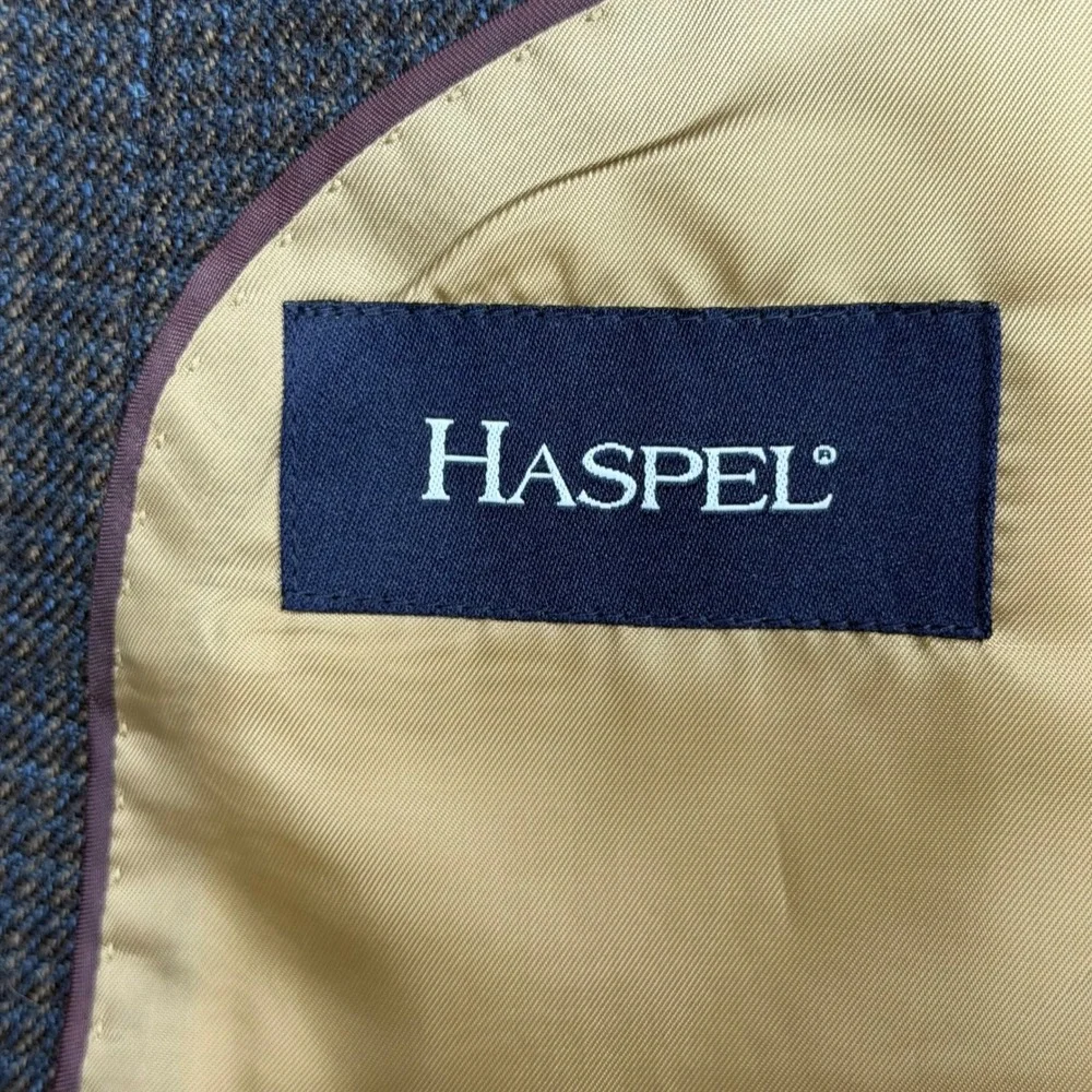 Haspel 48R Lambswool Sport Coat Brown Houndstooth Blazer Mens 48 Regular